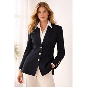 St. John Basics Womens Black Santana Knit Blazer Sz 4 Gold Buttons Old Money